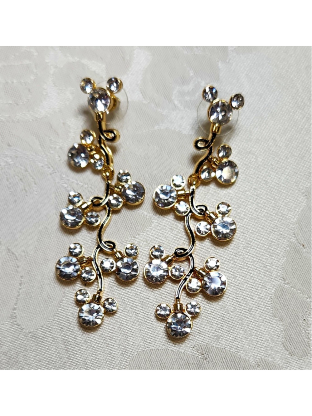 Disney x BaubleBar Mickey Mouse Crystal Vine Dangle Earrings Silver Gold Tone